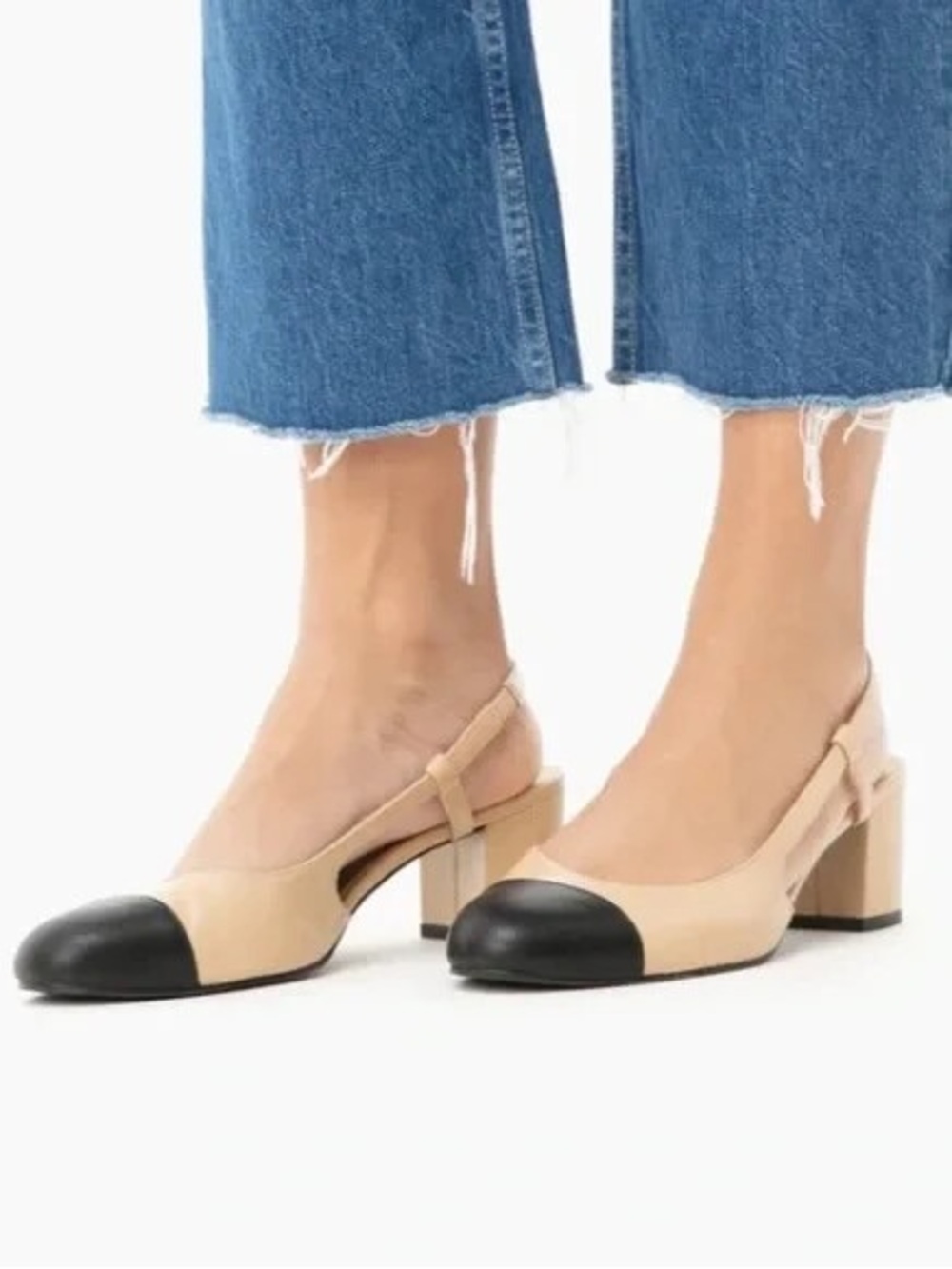 Tuckernuck || French Sole FS/NY Slingback Baton Heels Cap Toe Camel Black 7.5